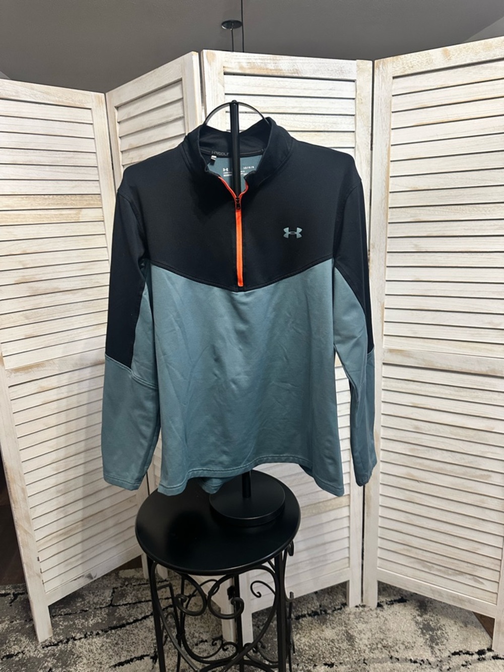 Under Armour Black & Slate Blue Quarter-Zip Pullover with Orange ZipperAthletic